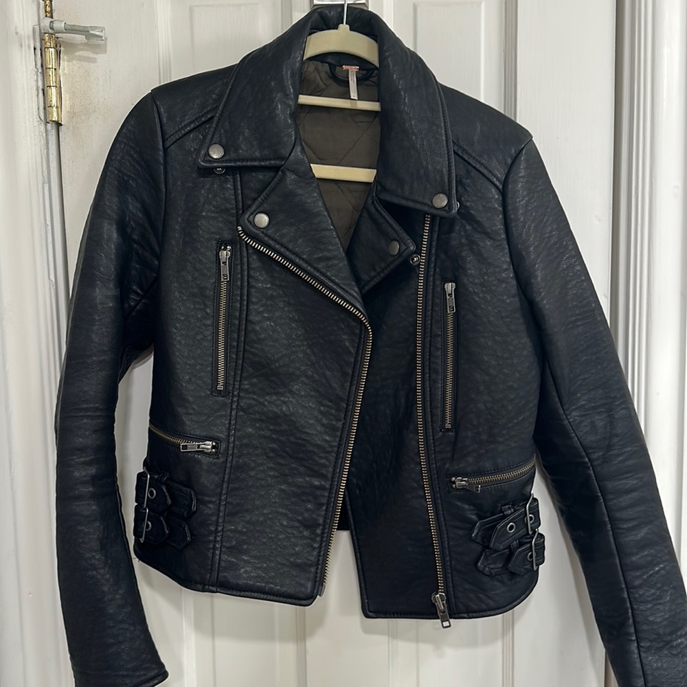 Black Free People Vegan Leather Jacket